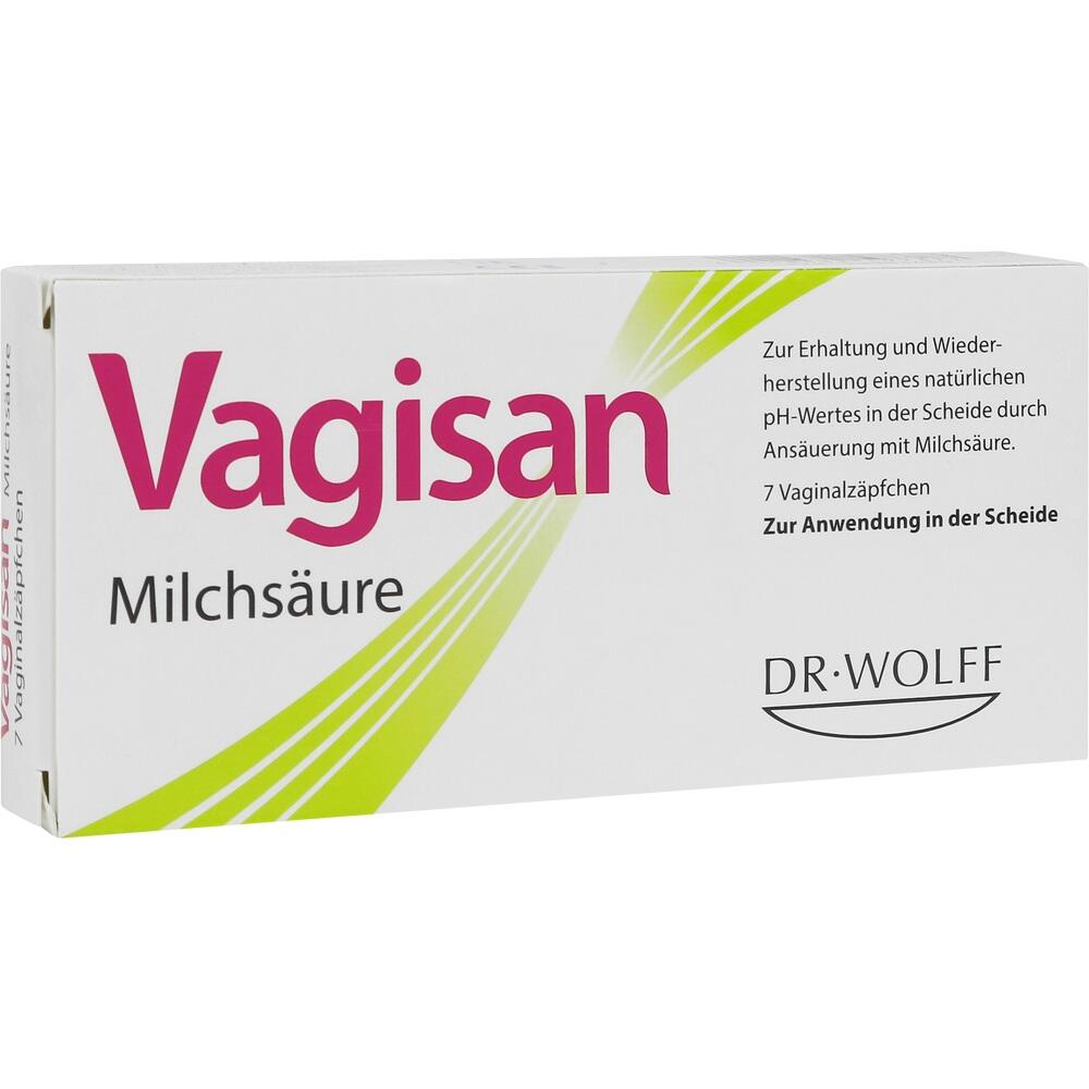 Eine Packung Vagisan Milchsäure Vaginalzäpfchen.