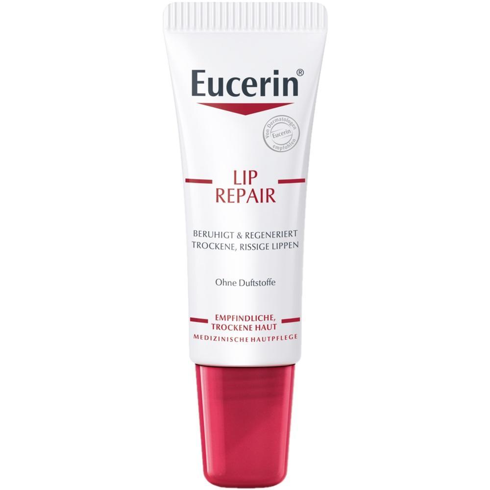 Eine Tube Lippenpflege von Eucerin für trockene und rissige Lippen.
