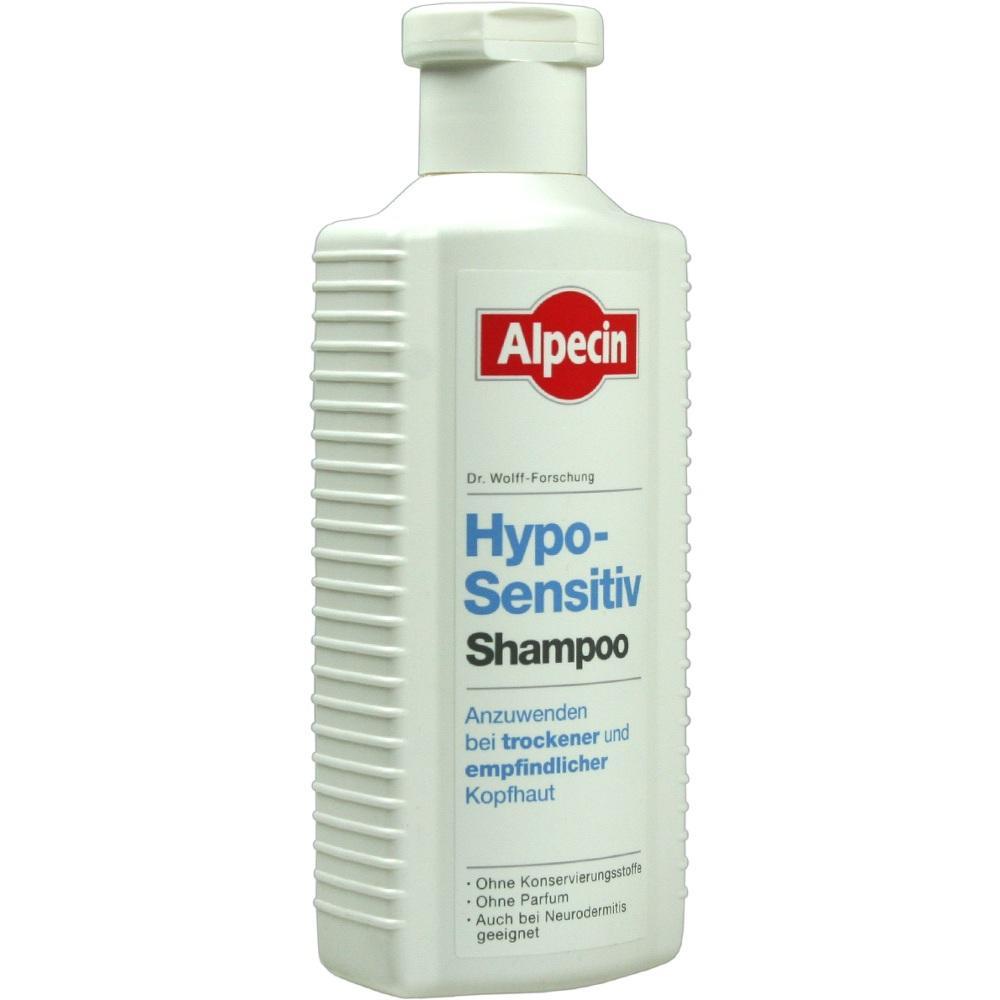 Eine weiße Shampoo-Flasche mit der Aufschrift "Hypo-Sensitiv" für empfindliche Kopfhaut.