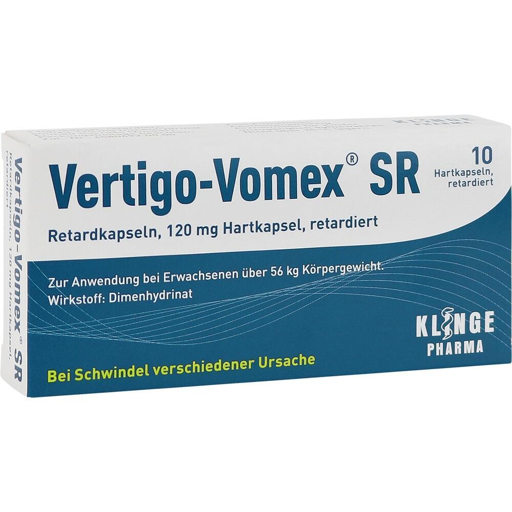 Die Verpackung zeigt ein Medikament namens Vertigo Vomex SR gegen Schwindel.