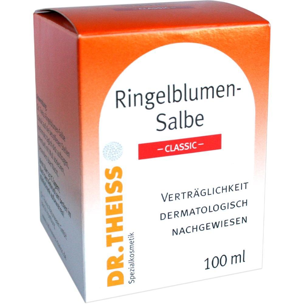 Eine orange-weiße Packung mit der Aufschrift "Ringelblumen-Salbe Classic".