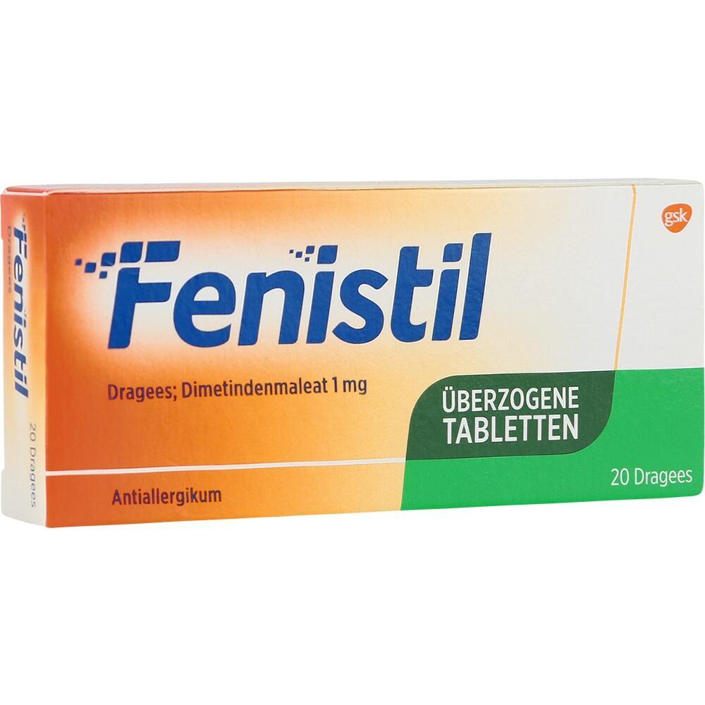 Eine orange-weiße Packung Fenistil Tabletten gegen Allergien.