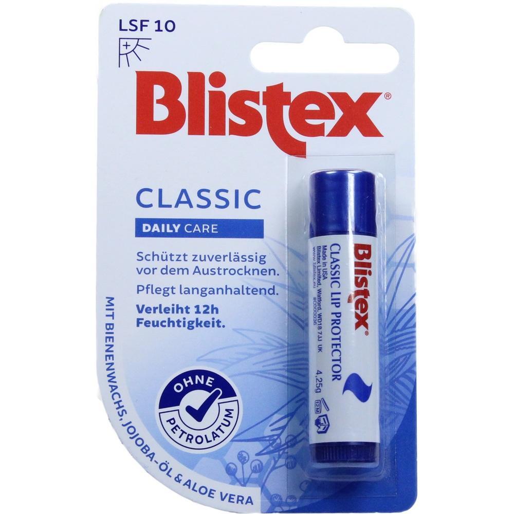 Eine Blistex-Lippenpflege in blau-weißer Verpackung mit LSF 10.