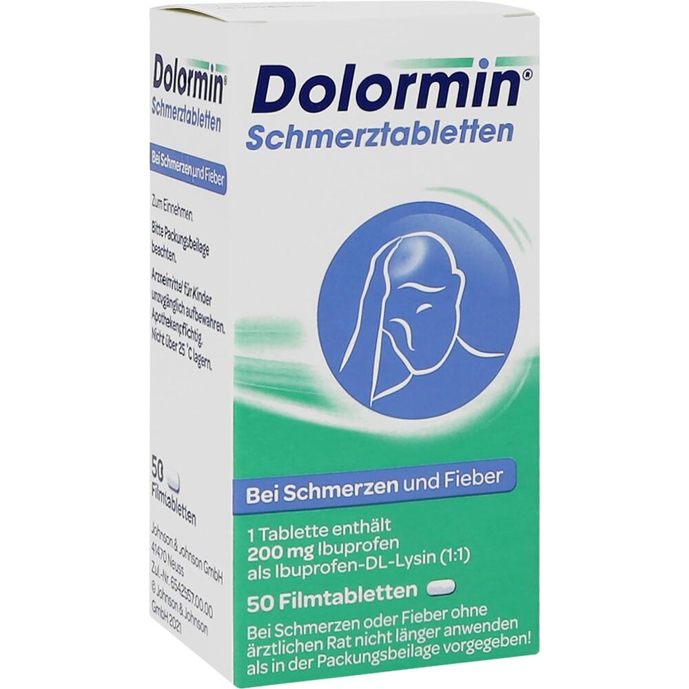 Packung Dolormin-Schmerztabletten zur Behandlung von Schmerzen und Fieber.