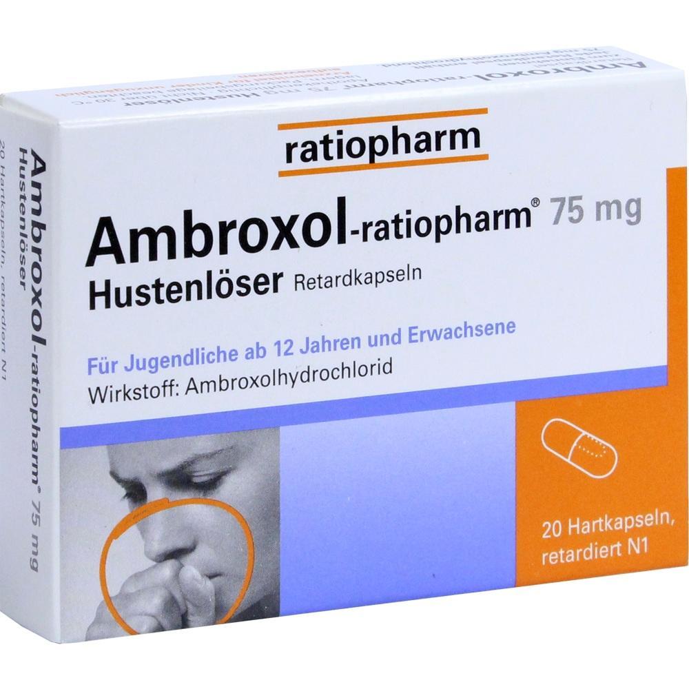 Packung von Ambroxol-Hustenlöser mit 20 Kapseln für Jugendliche und Erwachsene.