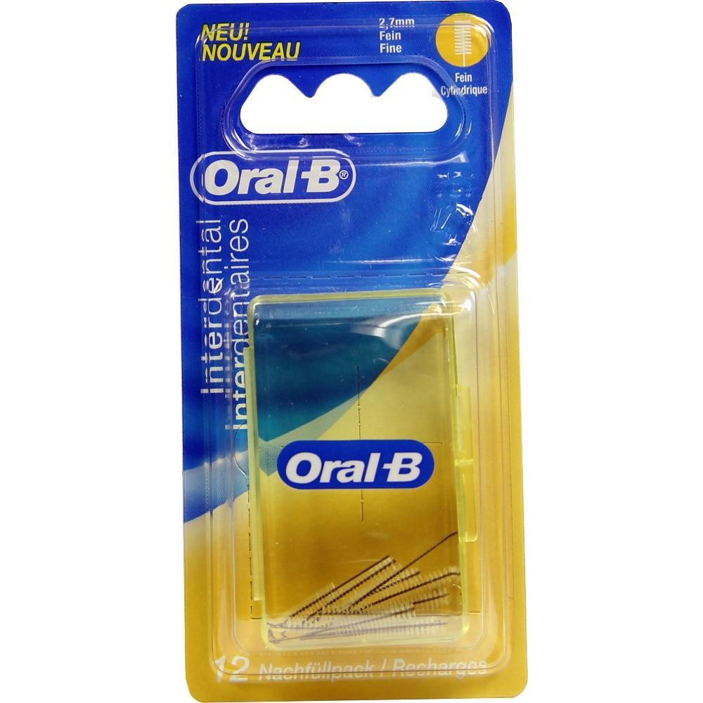 Verpackung von Oral-B Interdentalbürsten in Blau und Gelb.