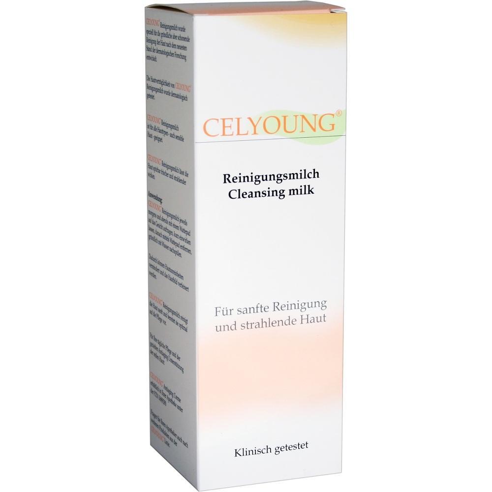 Weiße Verpackung von Celyoung Reinigungsmilch für sanfte Hautpflege.