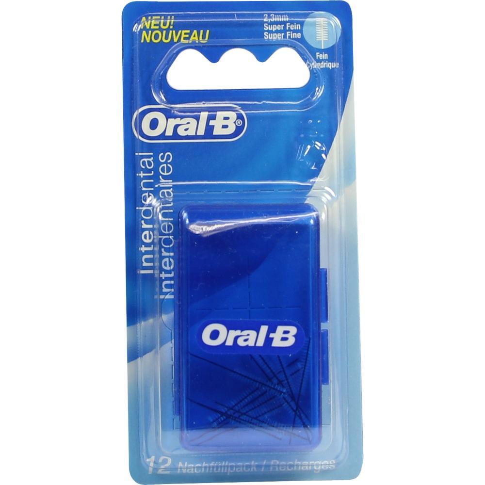 Verpackung mit blauer Dose von Oral-B Interdentalreiniger.