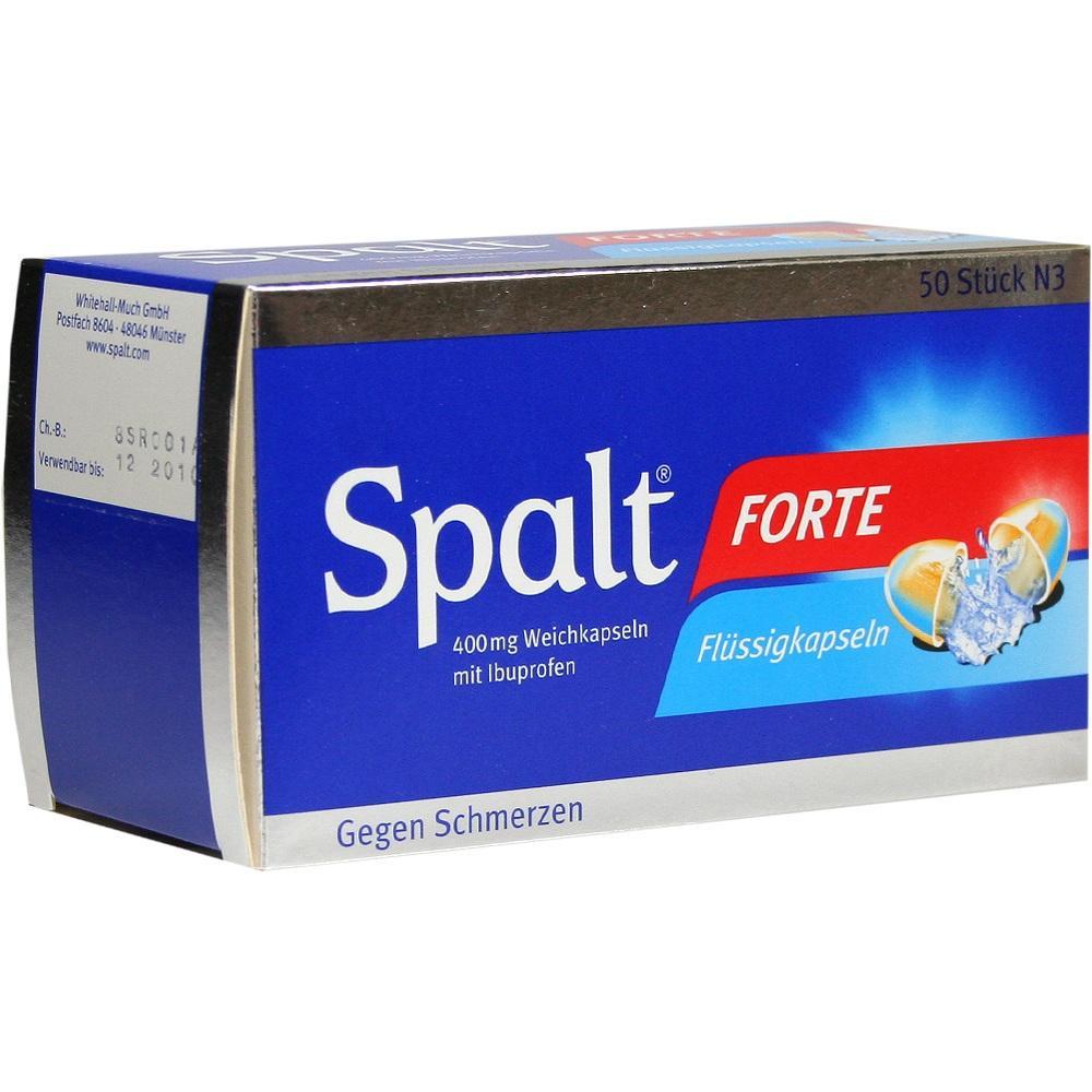 Eine blaue Packung Schmerzmittel mit der Aufschrift "Spalt Forte".