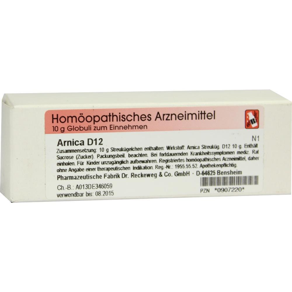 Eine Packung homöopathischer Globuli mit der Aufschrift "Arnica D12".