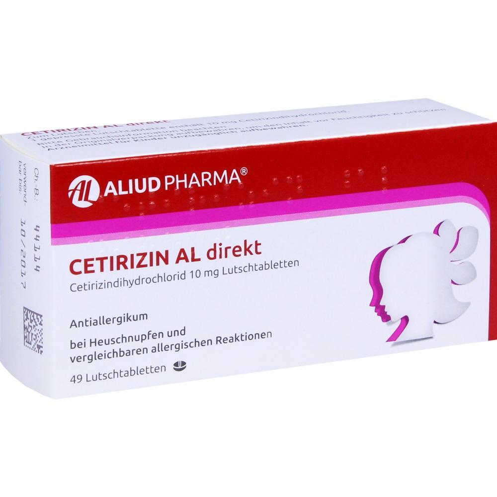 Medikamentenpackung von Cetirizin AL gegen Allergien mit 49 Lutschtabletten.