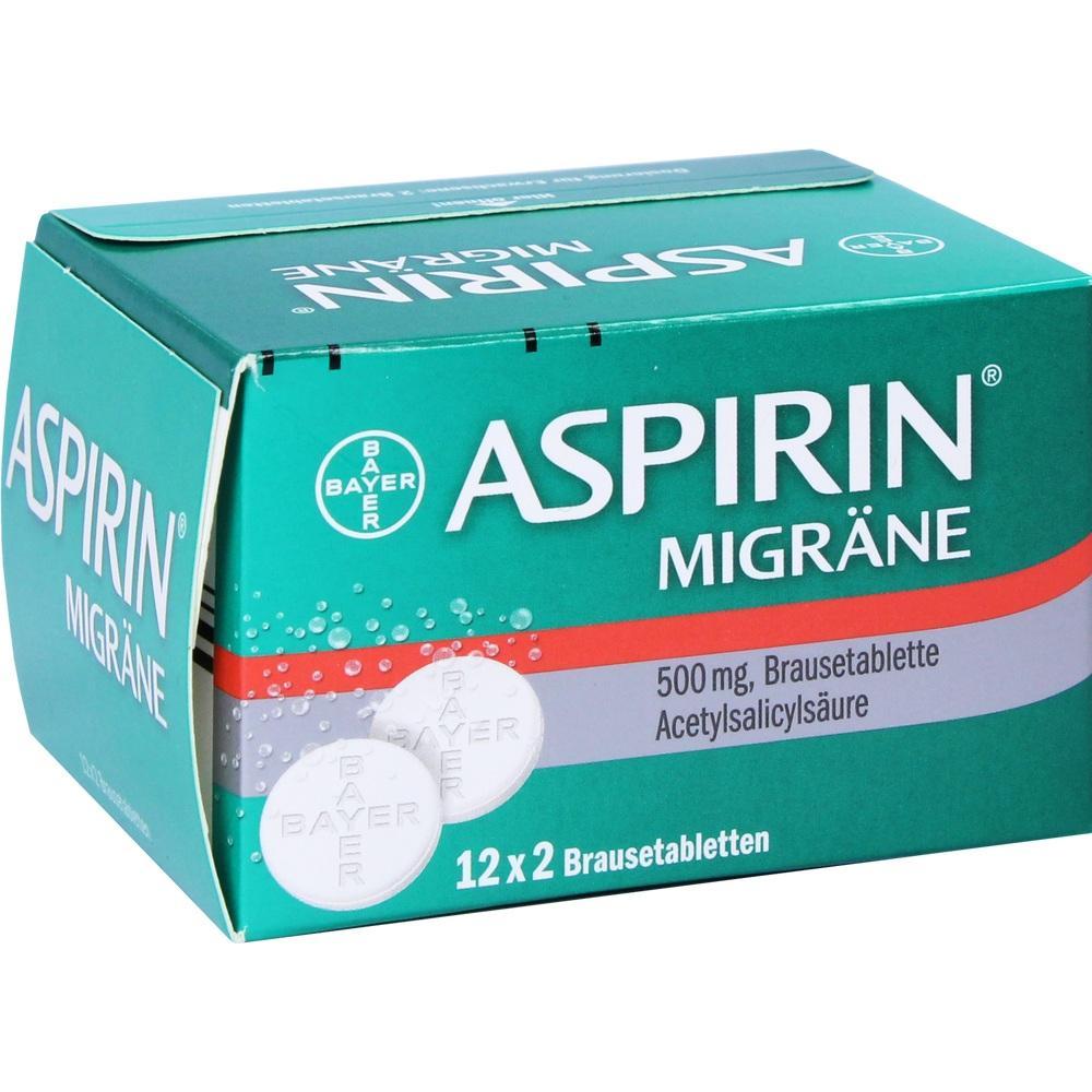 Eine grüne Verpackung mit Aspirin-Tabletten gegen Migräne.