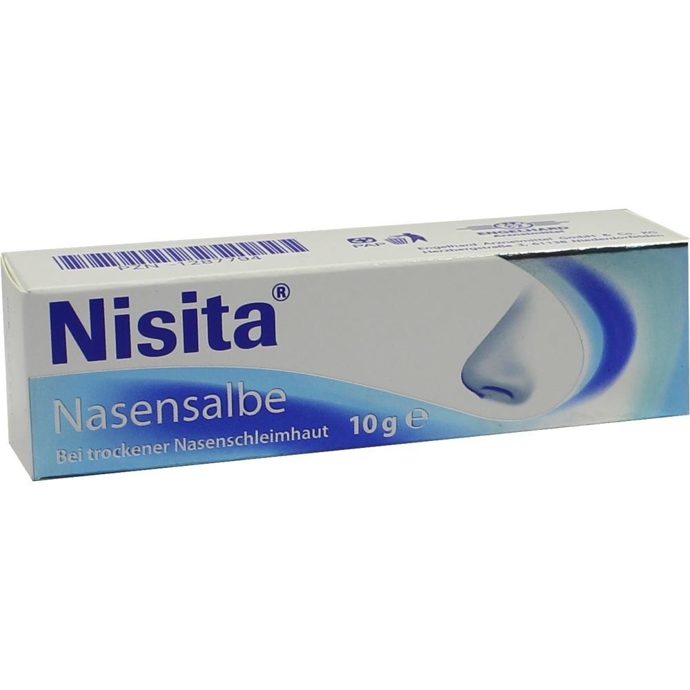 Eine weiße Verpackung mit der Aufschrift "Nisita Nasensalbe".