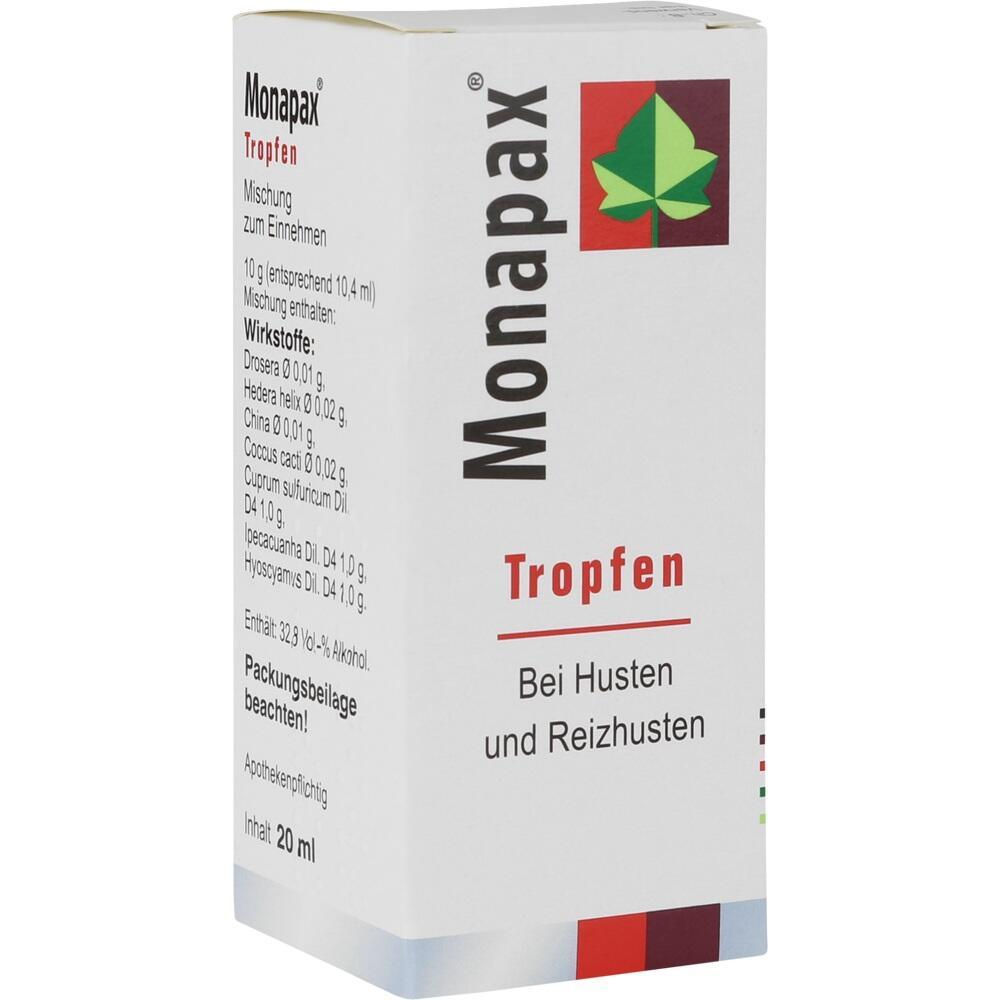 Eine Packung Monapax Tropfen gegen Husten und Reizhusten.