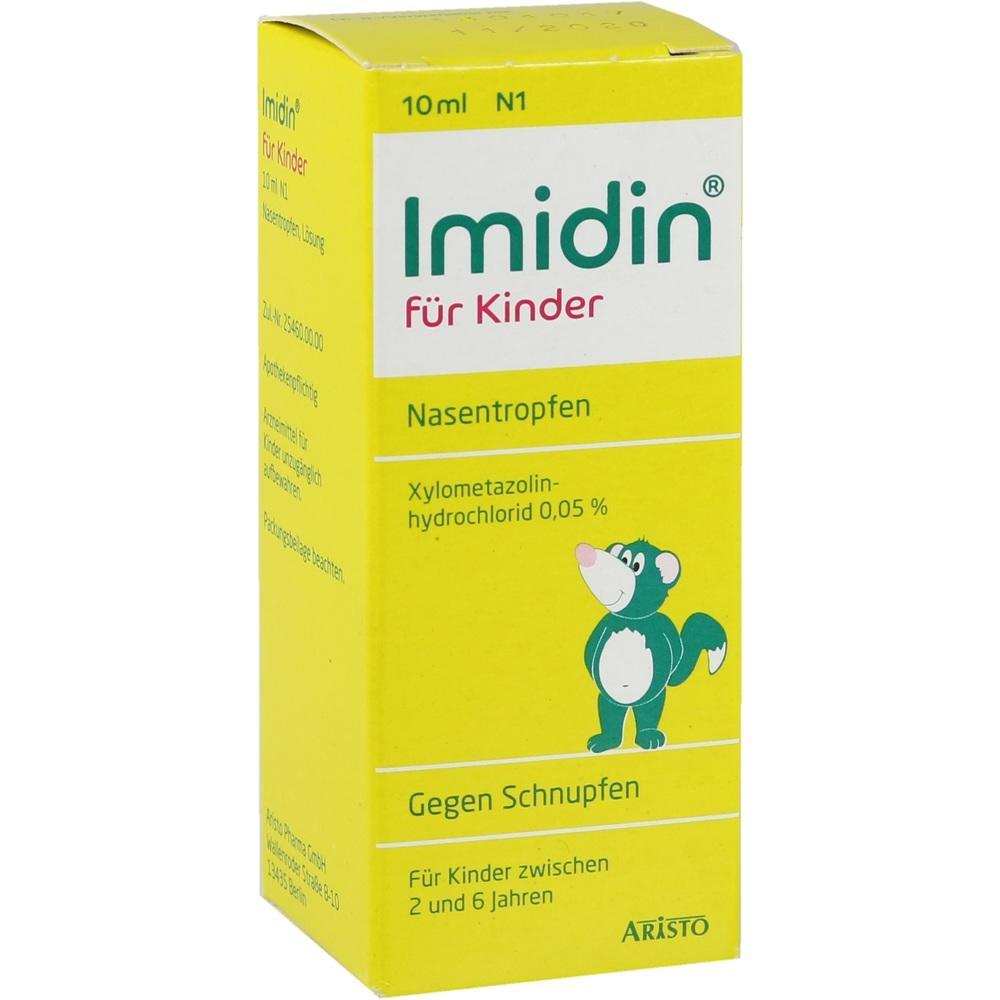 Gelbe Verpackung von Nasentropfen für Kinder gegen Schnupfen.