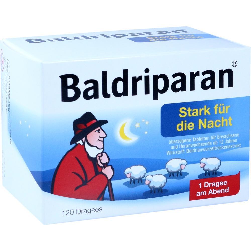 Eine Packung Baldrian-Tabletten für besseren Schlaf, mit einem Bild von einem Mann und Schafen.