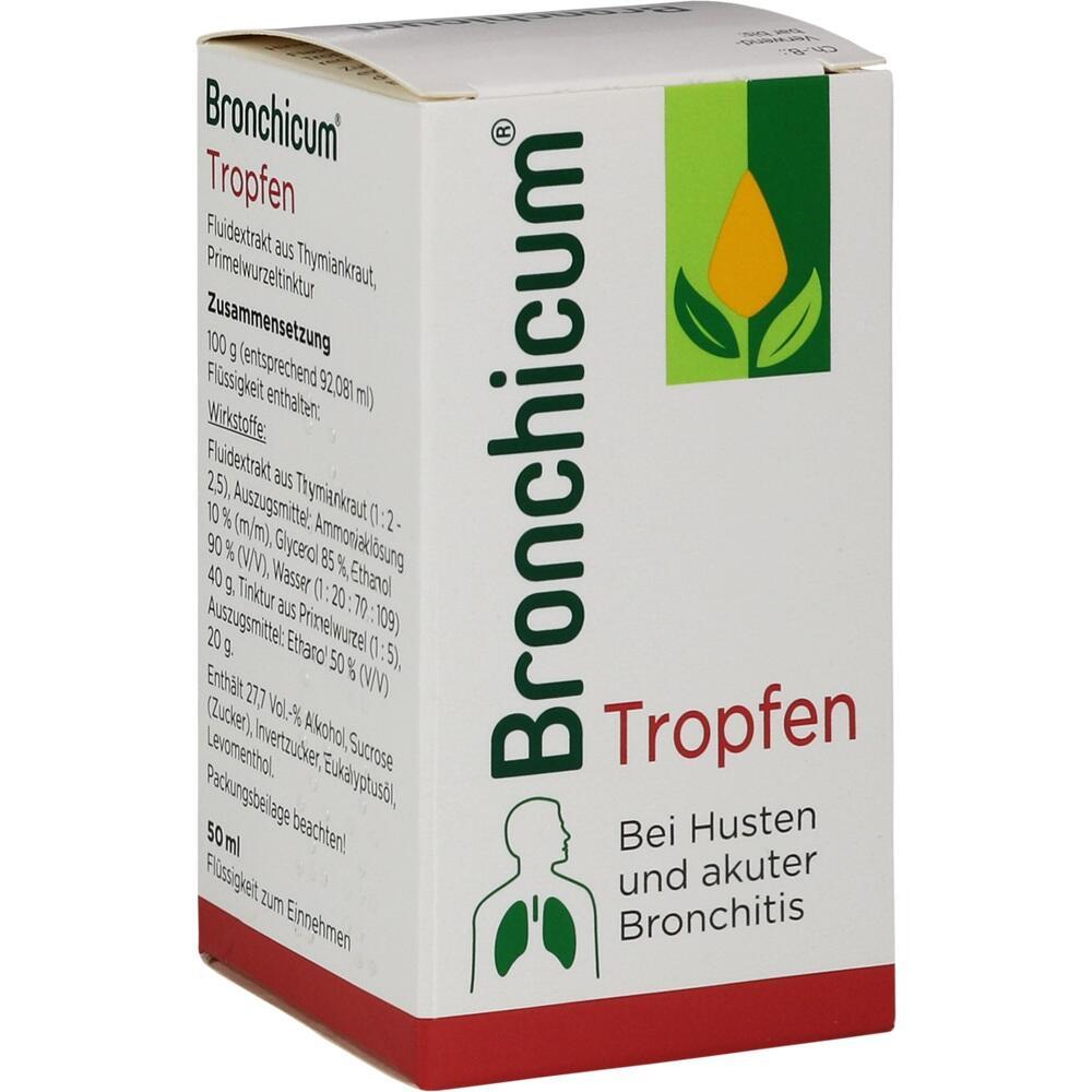 Weiße Verpackung von Bronchicum, einem Mittel gegen Husten und Bronchitis.