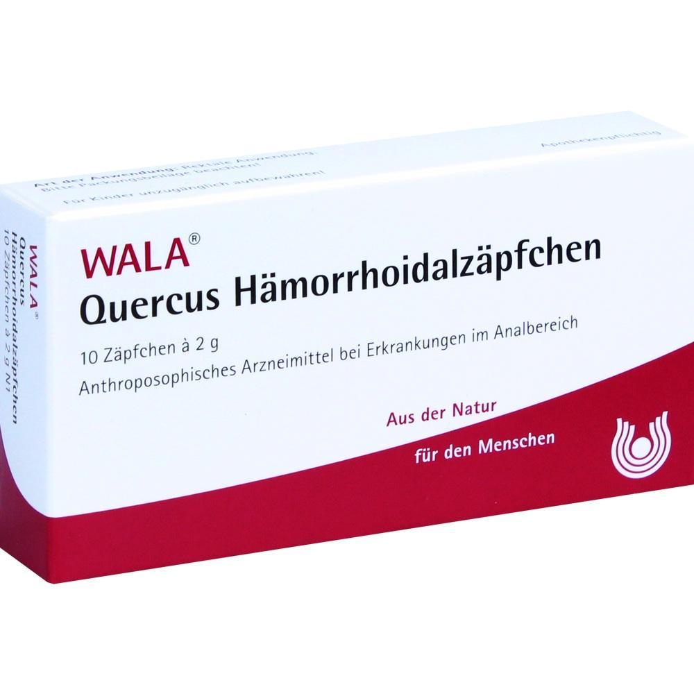 Packung mit Quercus Hämorrhoidalzäpfchen von WALA zur Behandlung von Analerkrankungen.