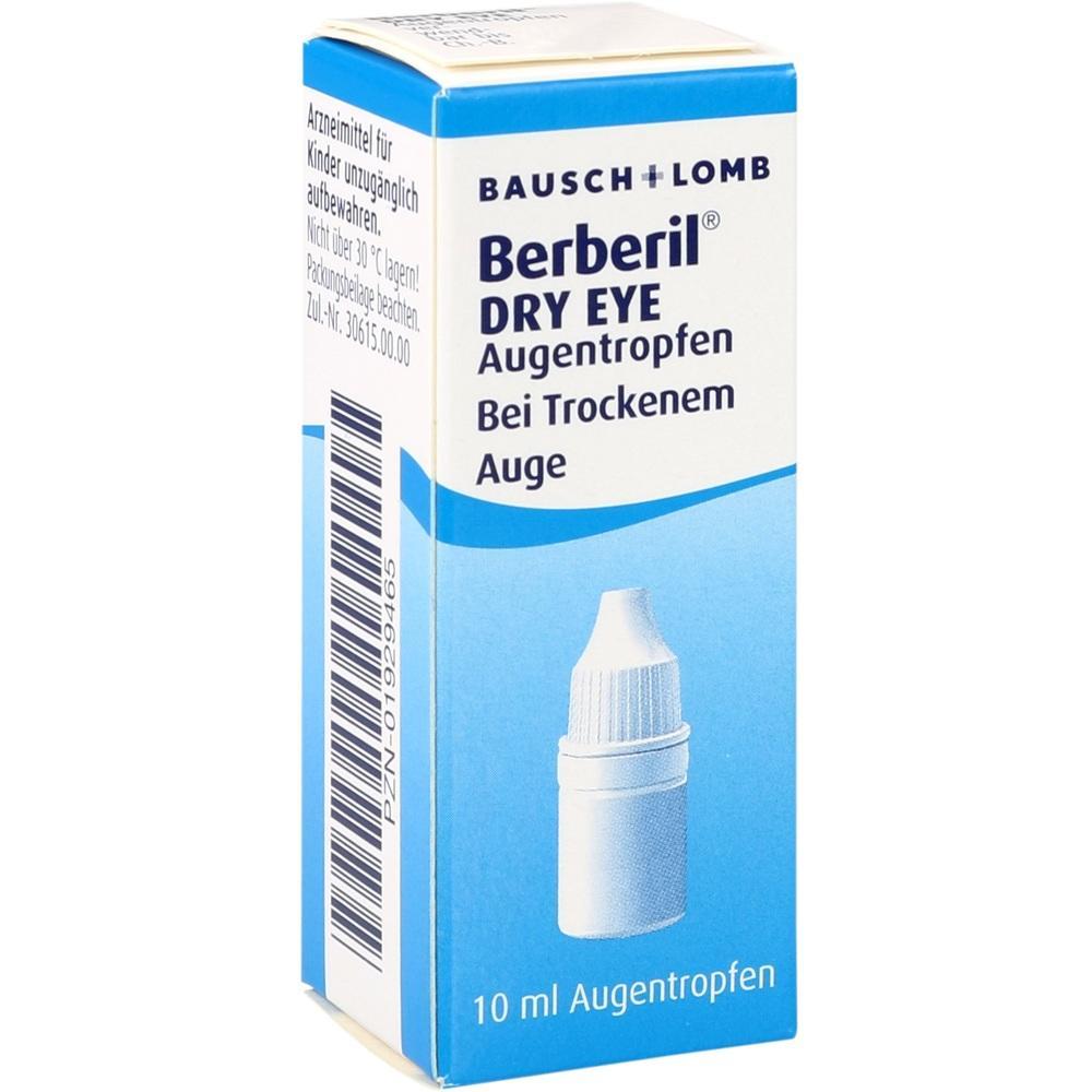 Eine Packung Augentropfen für trockene Augen von "Berberil Dry Eye".