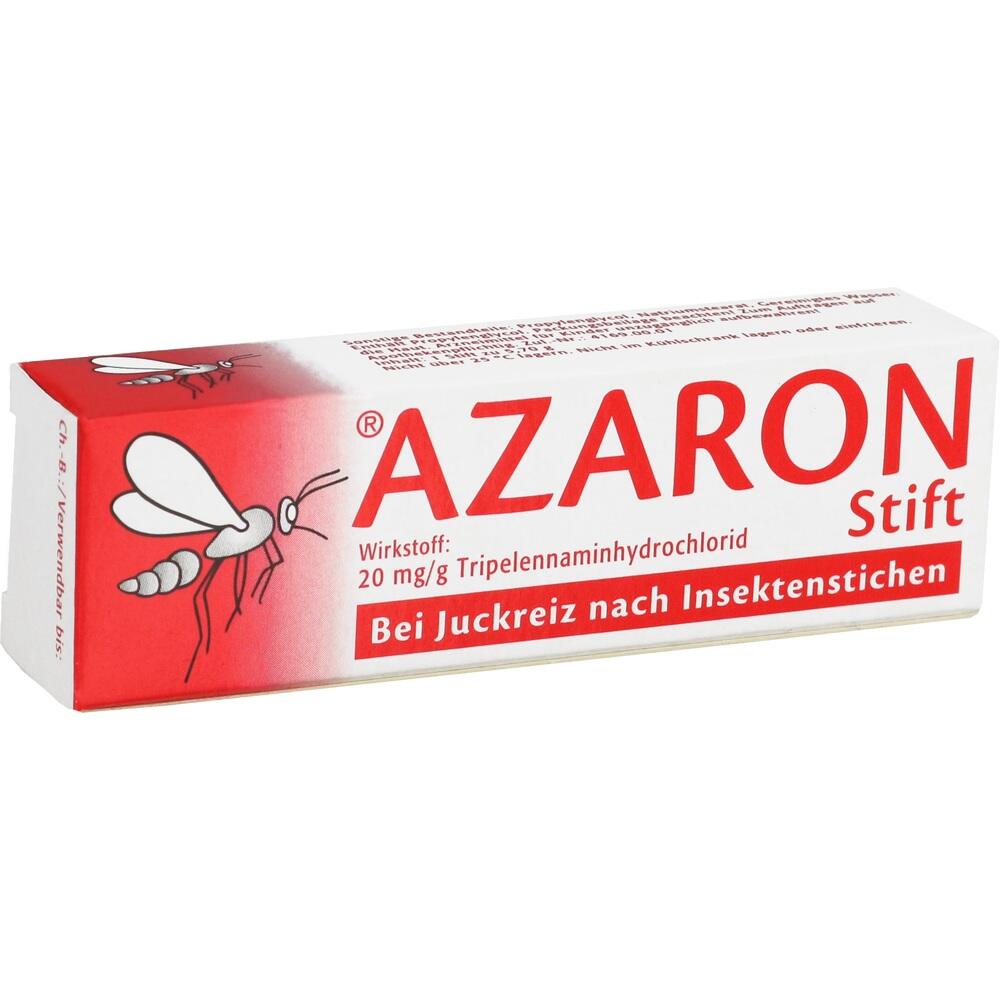 Rote Verpackung eines Stiftes gegen Juckreiz bei Insektenstichen mit Mückenbild.