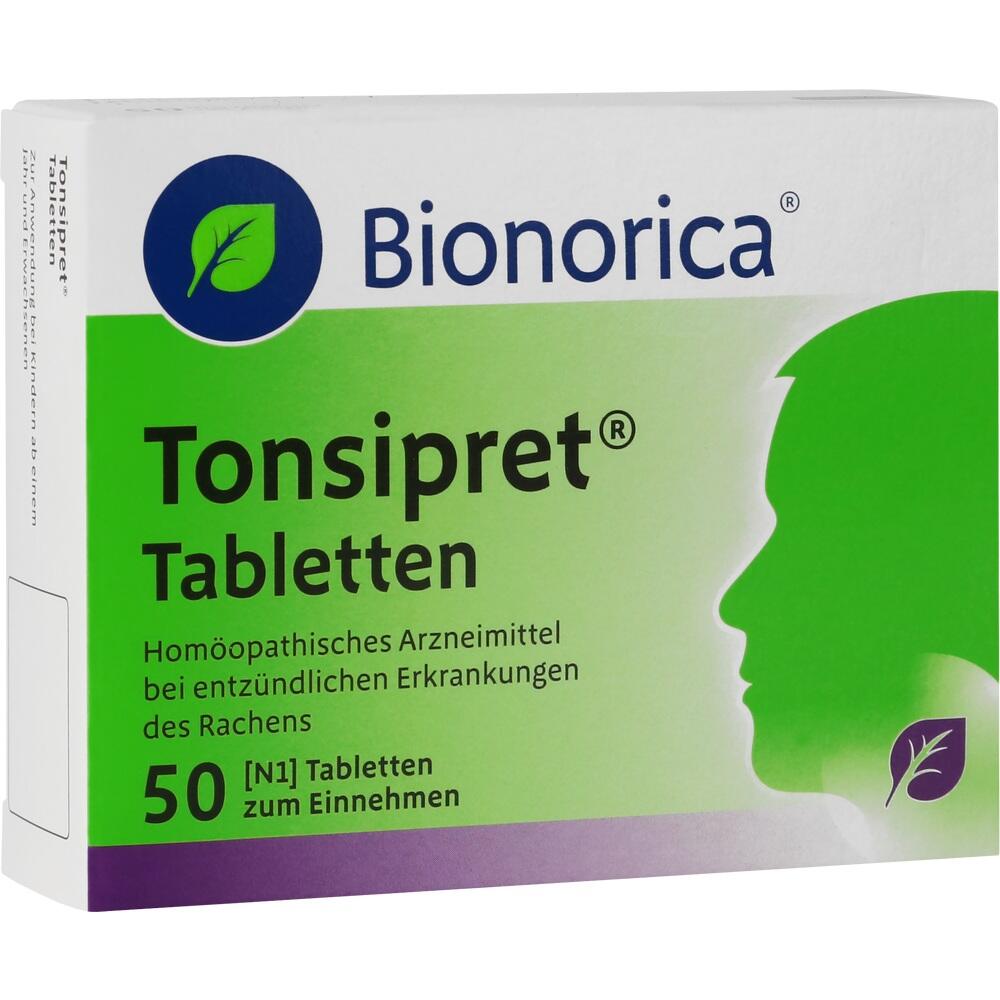 Packung von Tonsipret Tabletten gegen Halsentzündungen.