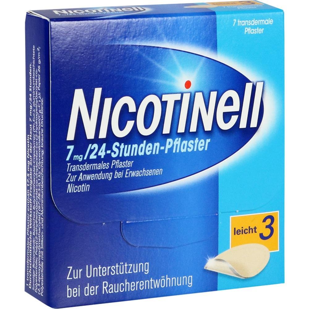 Blaue Schachtel mit Nicotinell-Pflastern zur Raucherentwöhnung.