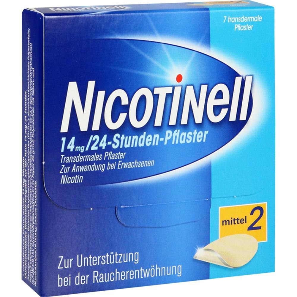 Blaue Verpackung von Nikotin-Pflastern zur Raucherentwöhnung.