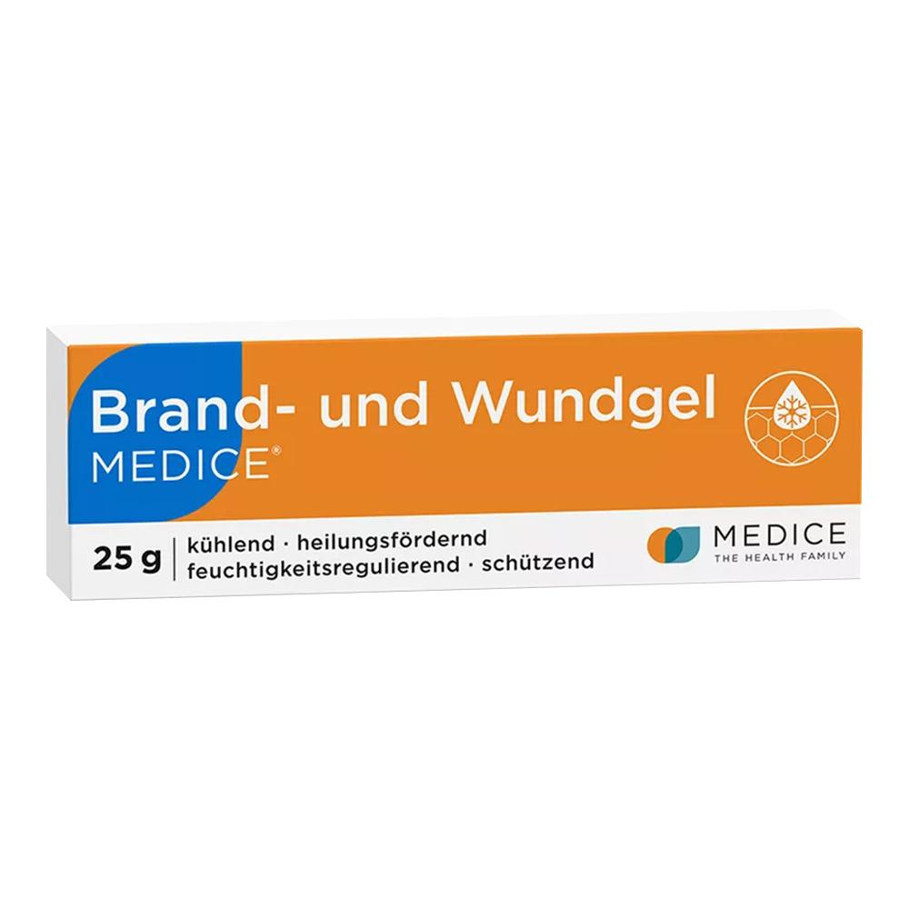 Eine Packung Brand- und Wundgel mit heilender und kühlender Wirkung.