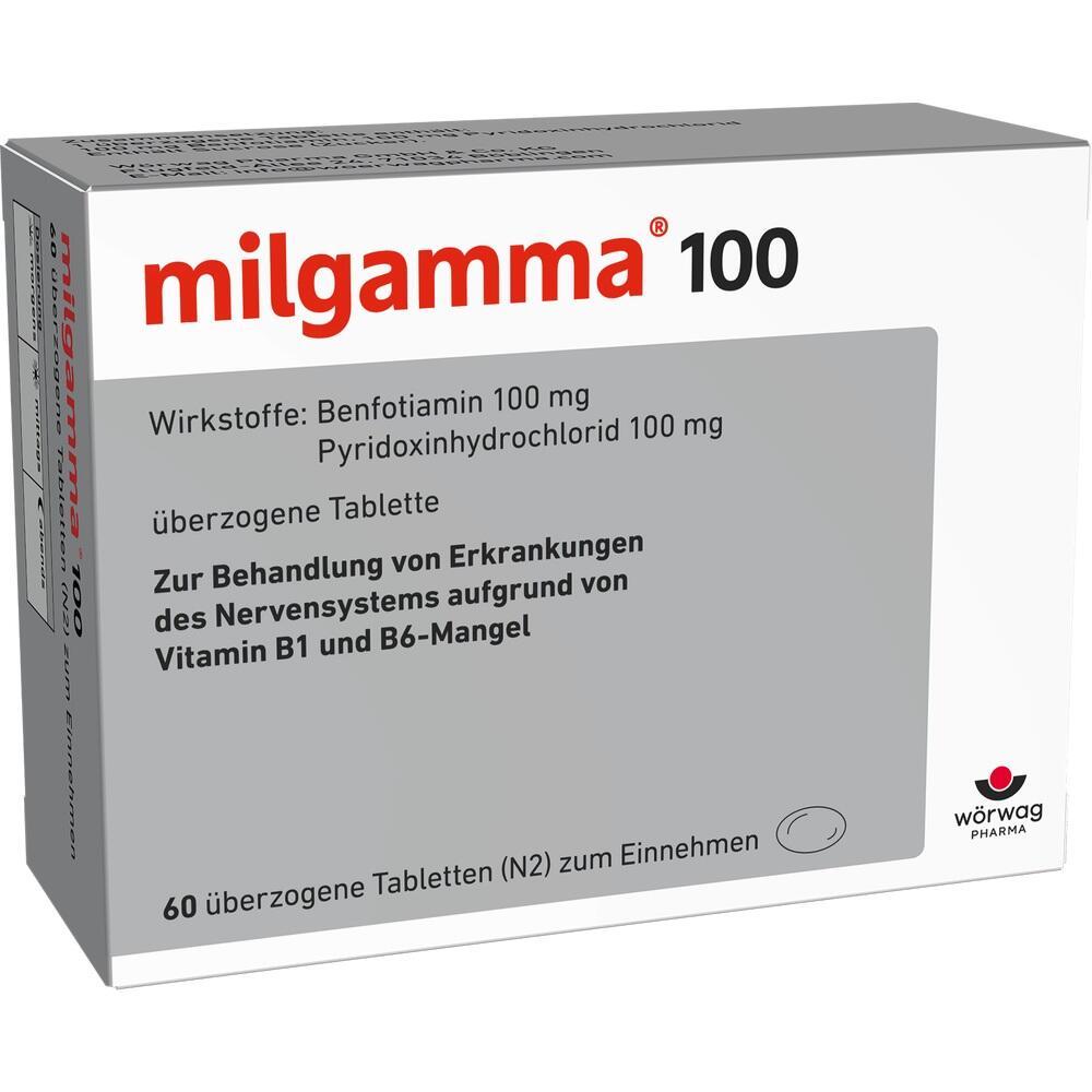Eine Schachtel Milgamma 100 Tabletten zur Behandlung von Nervenerkrankungen.