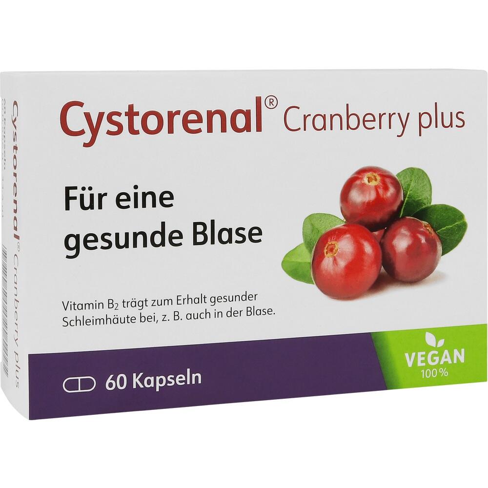Verpackung mit Cranberry-Motiven für Kapseln zur Unterstützung der Blasengesundheit.