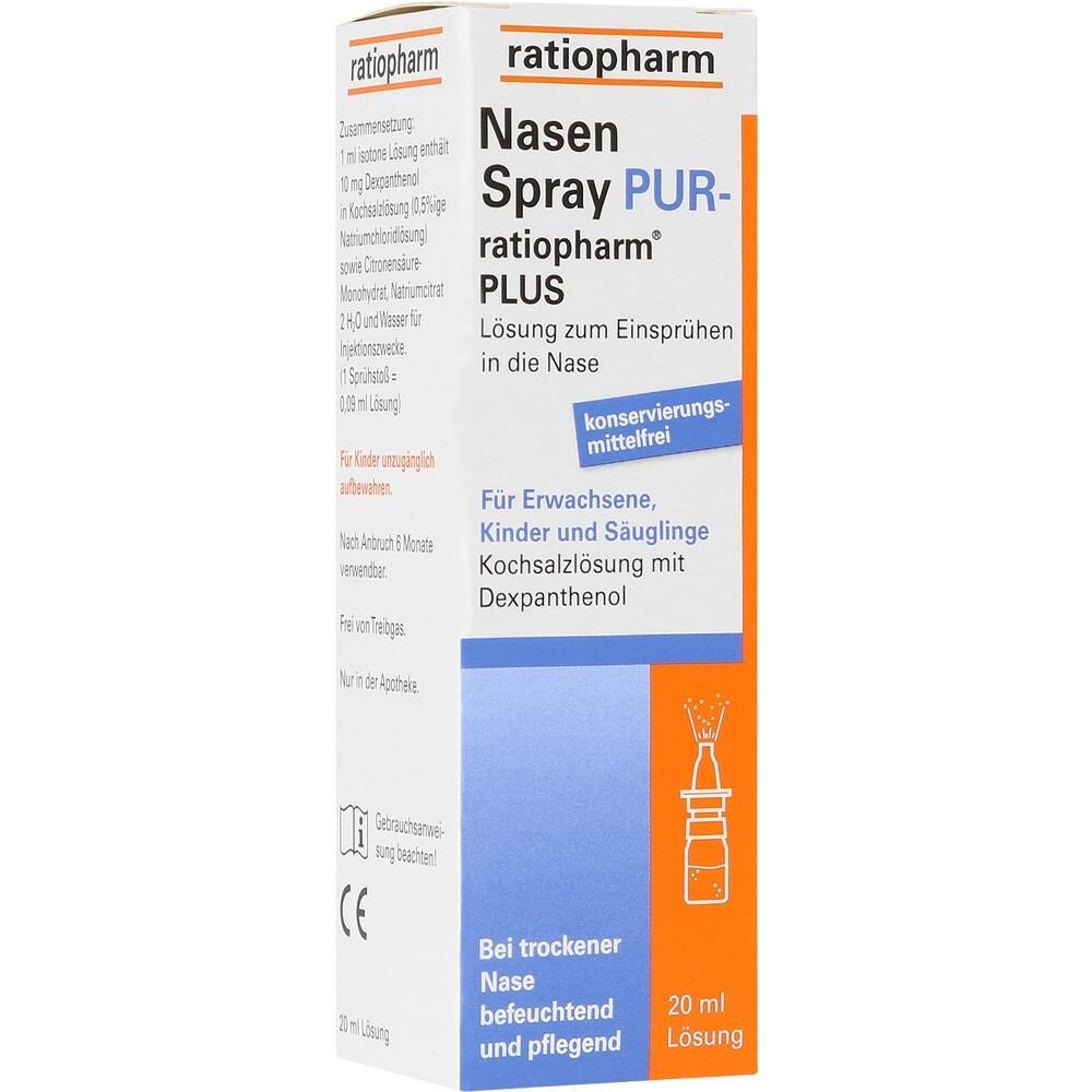 Weiße Packung von ratiopharm Nasenspray für Nase, geeignet für Erwachsene und Kinder.