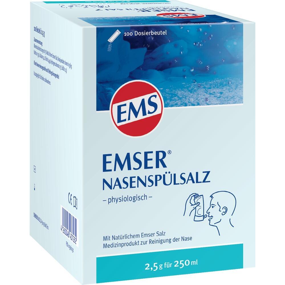 Verpackung von Emser Nasenspülsalz für die Reinigung der Nase.