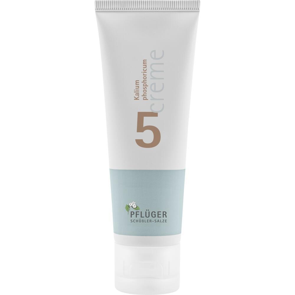 Weiße Cremetube mit der Aufschrift "Kalium phosphoricum 5" und blauem Streifen.