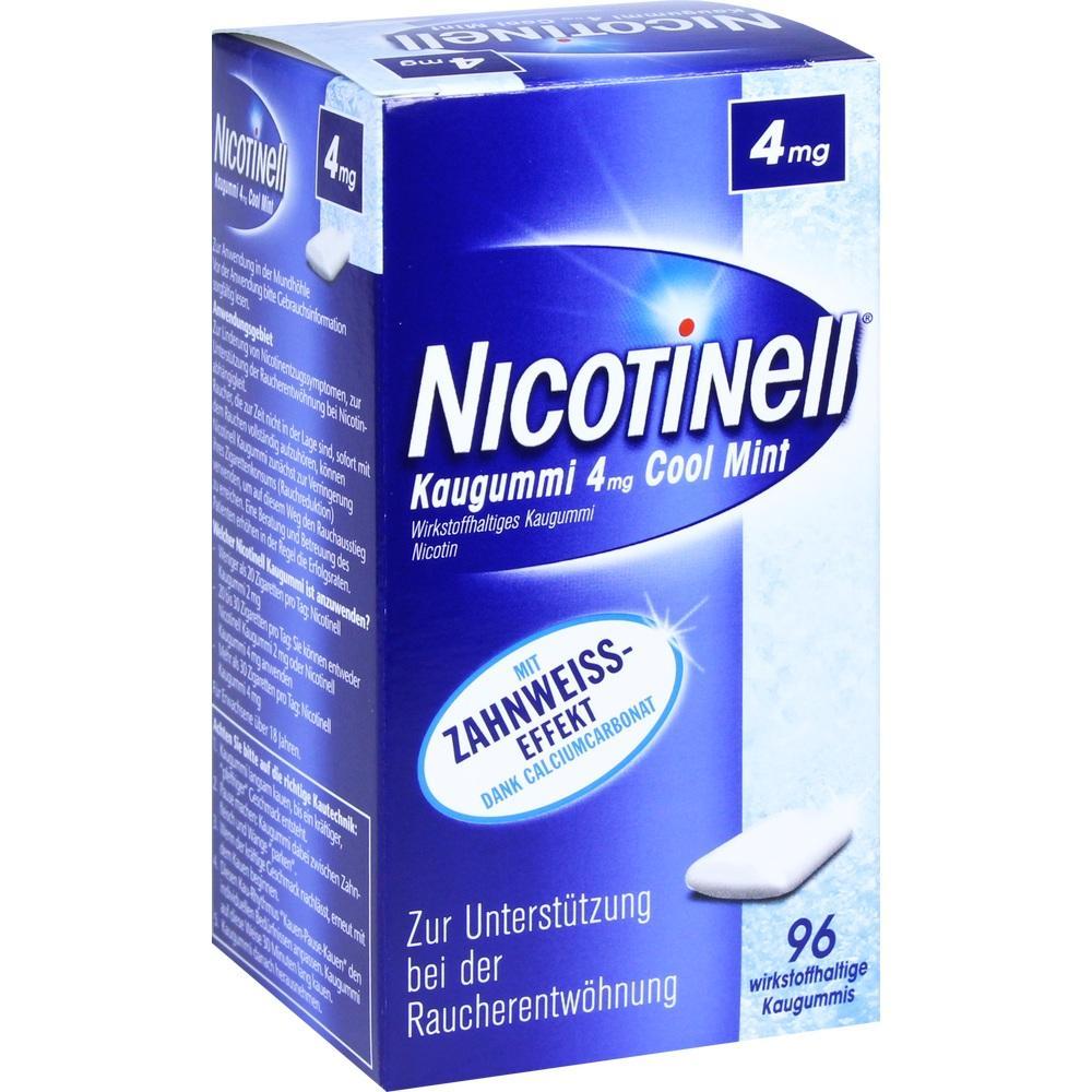 Blaue Packung von Nicotinell-Kaugummi zur Raucherentwöhnung mit Minzgeschmack.