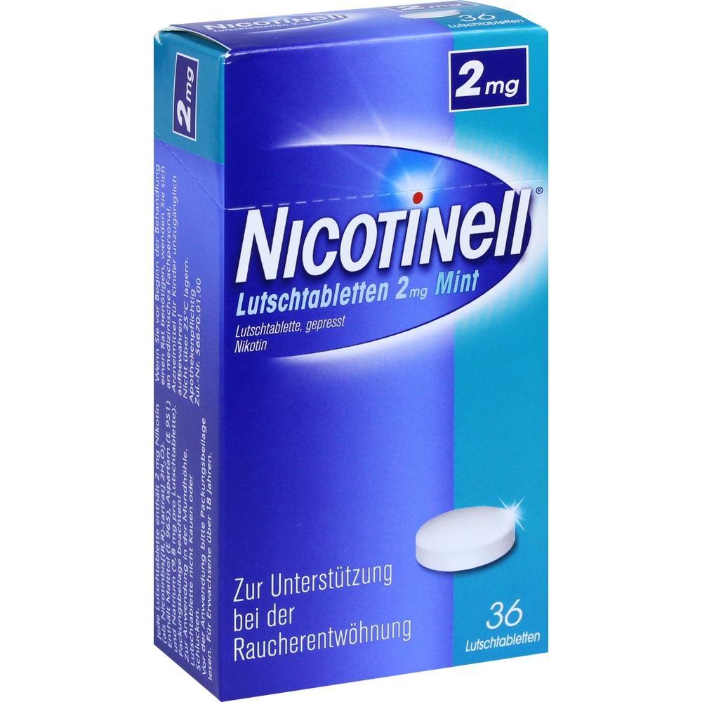 Blaue Packung von Nikotinkautabletten zur Raucherentwöhnung.