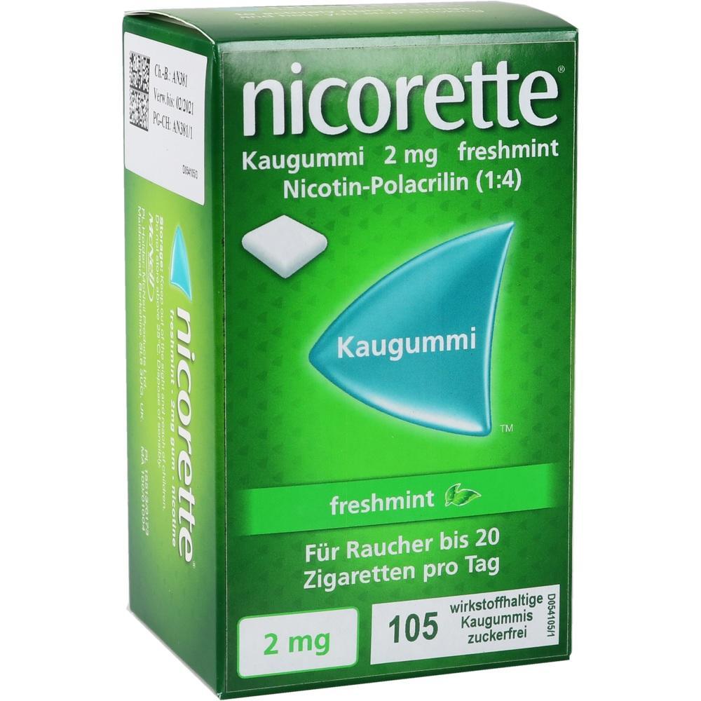 Grüne Packung von Nicorette Kaugummi mit Freshmint-Geschmack.