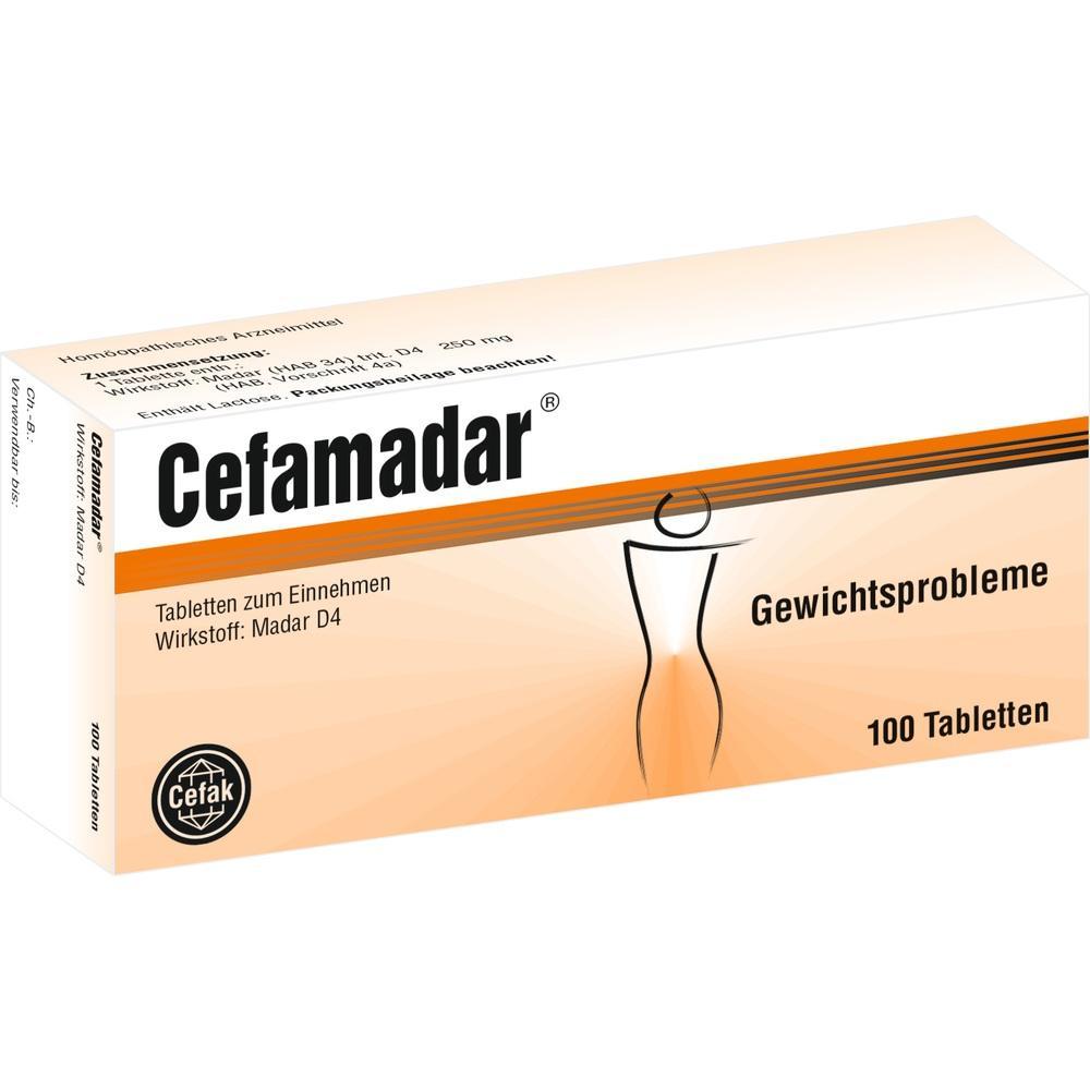 Eine Schachtel Cefamadar-Tabletten gegen Gewichtsprobleme.