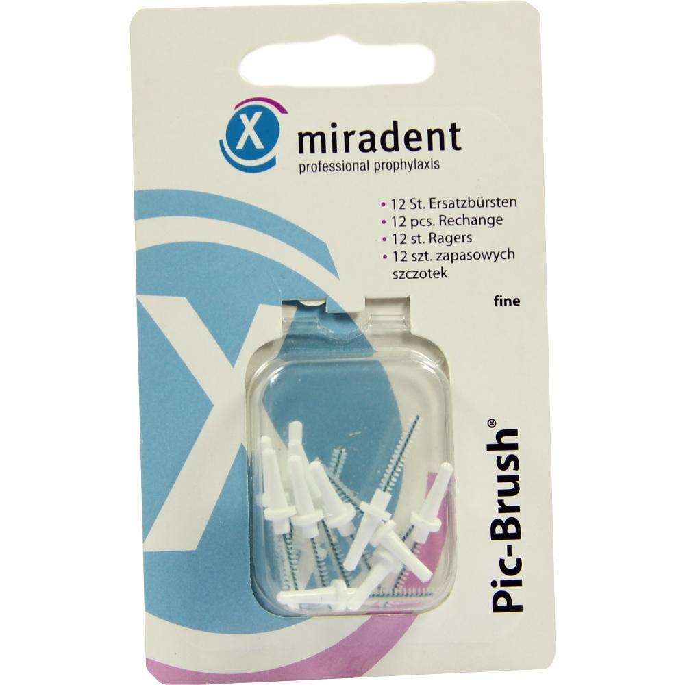 Verpackung mit 12 weißen Ersatzbürsten für Zahnreinigung.