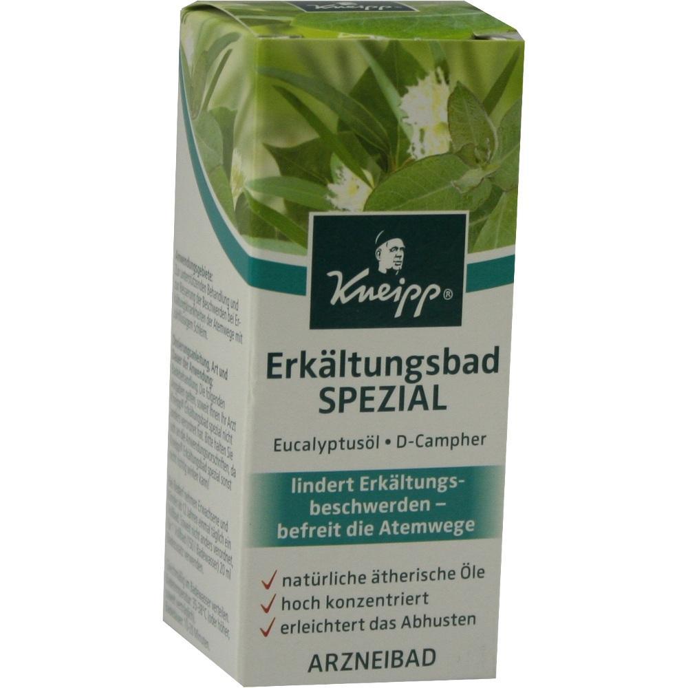 Verpackung eines Erkältungsbads mit Eukalyptusöl zur Linderung von Erkältungsbeschwerden.