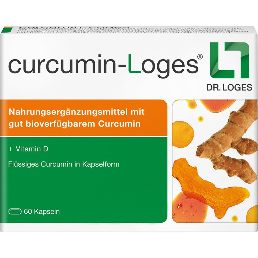 Verpackung eines Nahrungsergänzungsmittels mit Curcumin und Vitamin D in Kapselform.