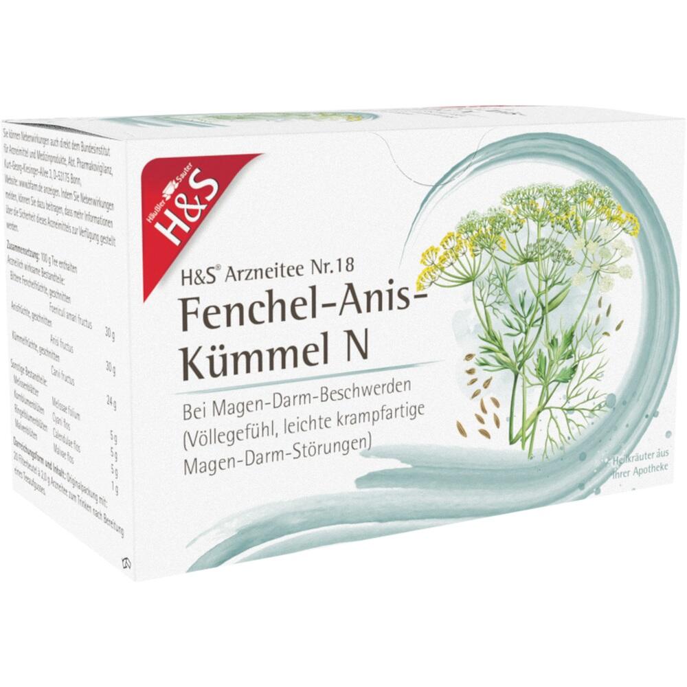 Packung Fenchel-Anis-Kümmel Tee für Magen-Darm-Beschwerden.