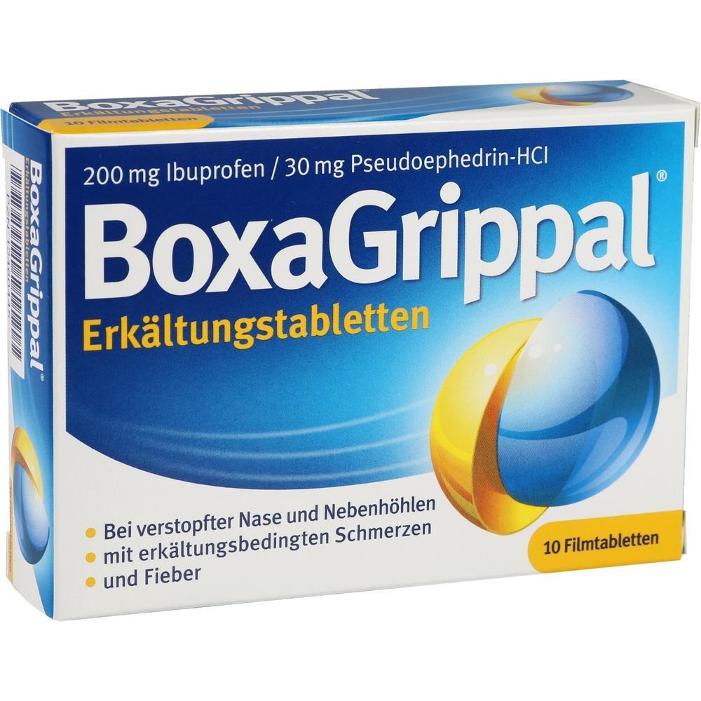 Verpackung von Erkältungstabletten mit der Aufschrift "BoxaGrippal".