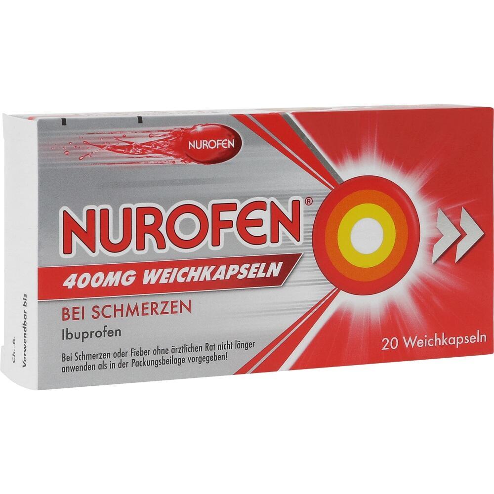 Eine Packung Nurofen-Weichkapseln mit 400mg Ibuprofen gegen Schmerzen.