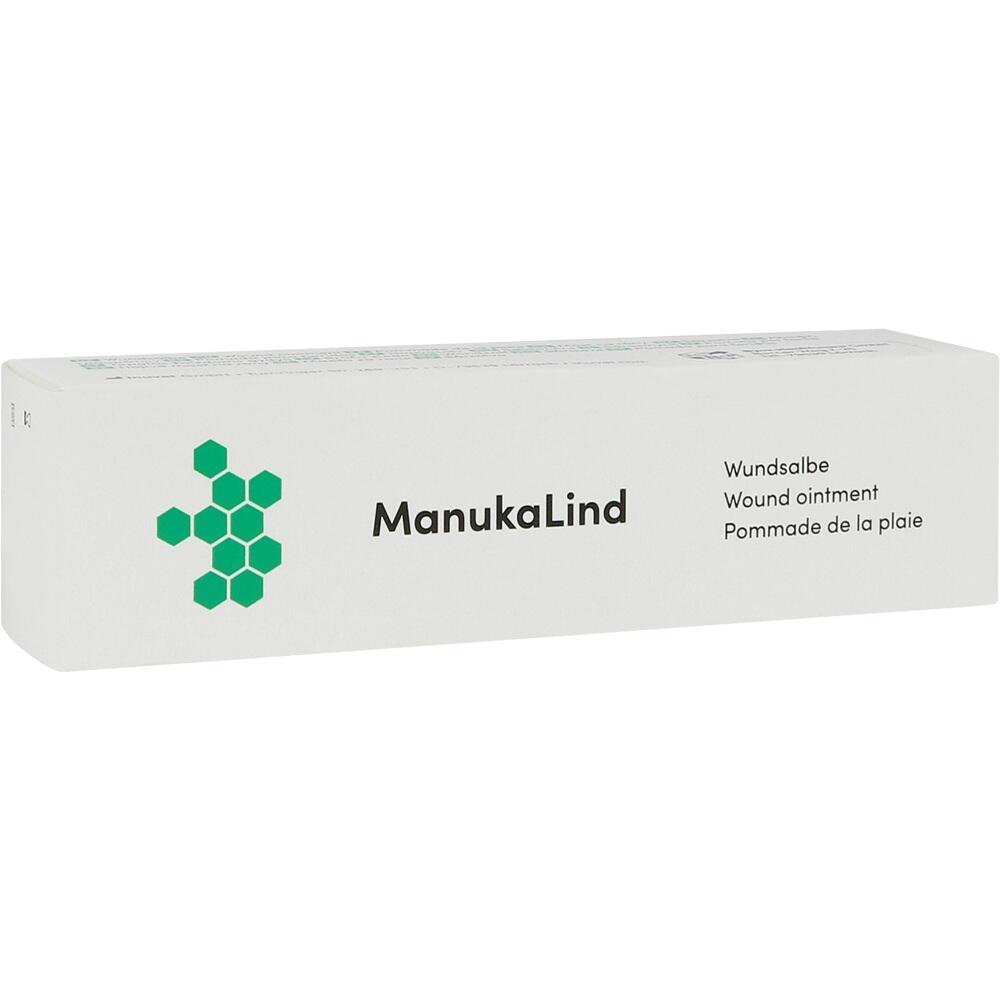 Eine weiße Verpackung für Wundsalbe namens ManukaLind.
