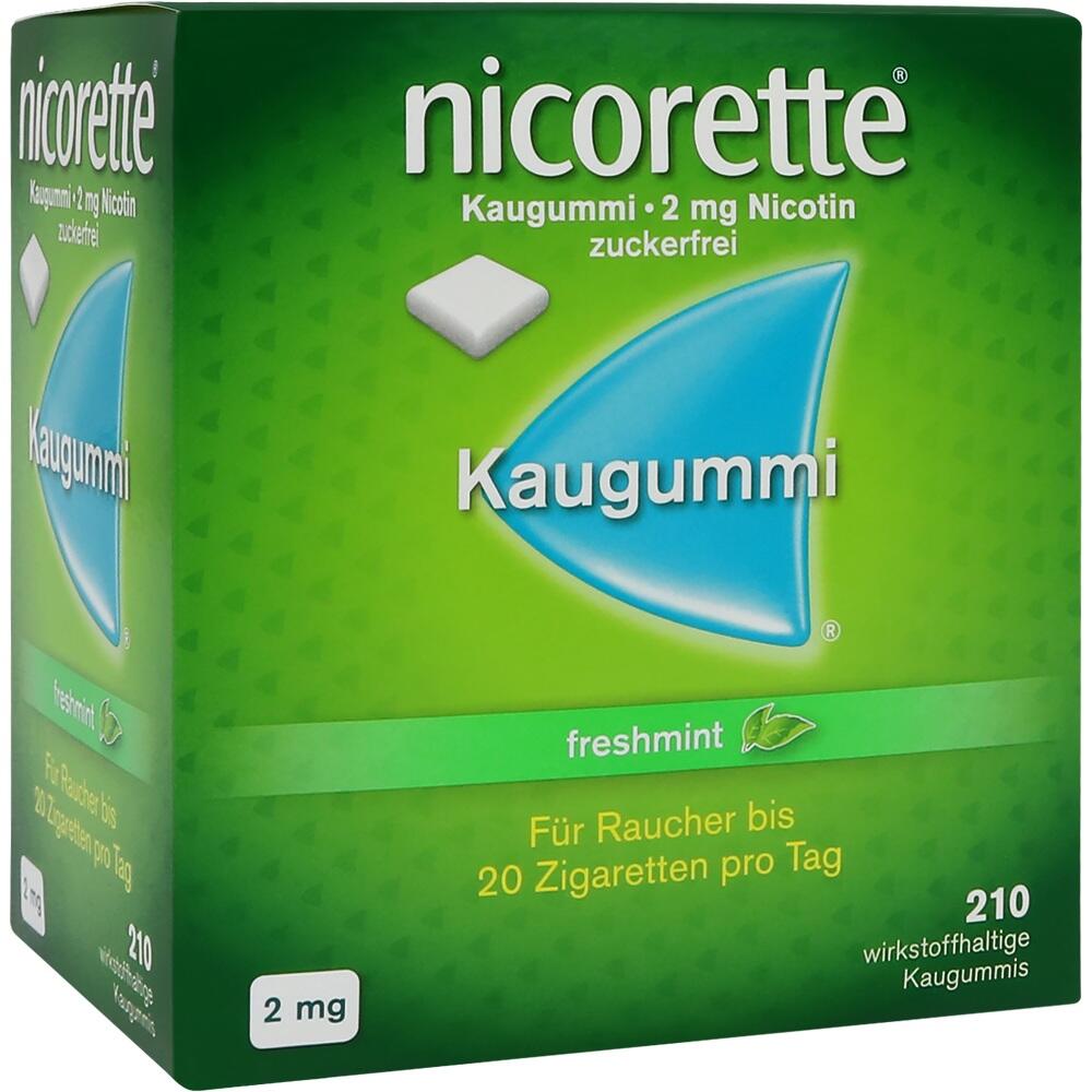 Grüne Packung Nicorette-Kaugummi mit 2 mg Nikotin in Freshmint-Geschmack.