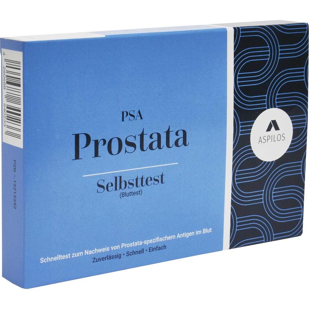 Blaue Verpackung mit der Aufschrift "PSA Prostata Selbsttest".
